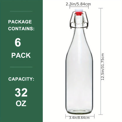 Swing Top Glass Bottles 32oz with Airtight Stopper - Flip Top Brewing Bottles for Kombucha Beer Beverages Oil Vinegar Water Soda - Set of 4 6 8 12 Reusable Glass Bottles with Swing Lid