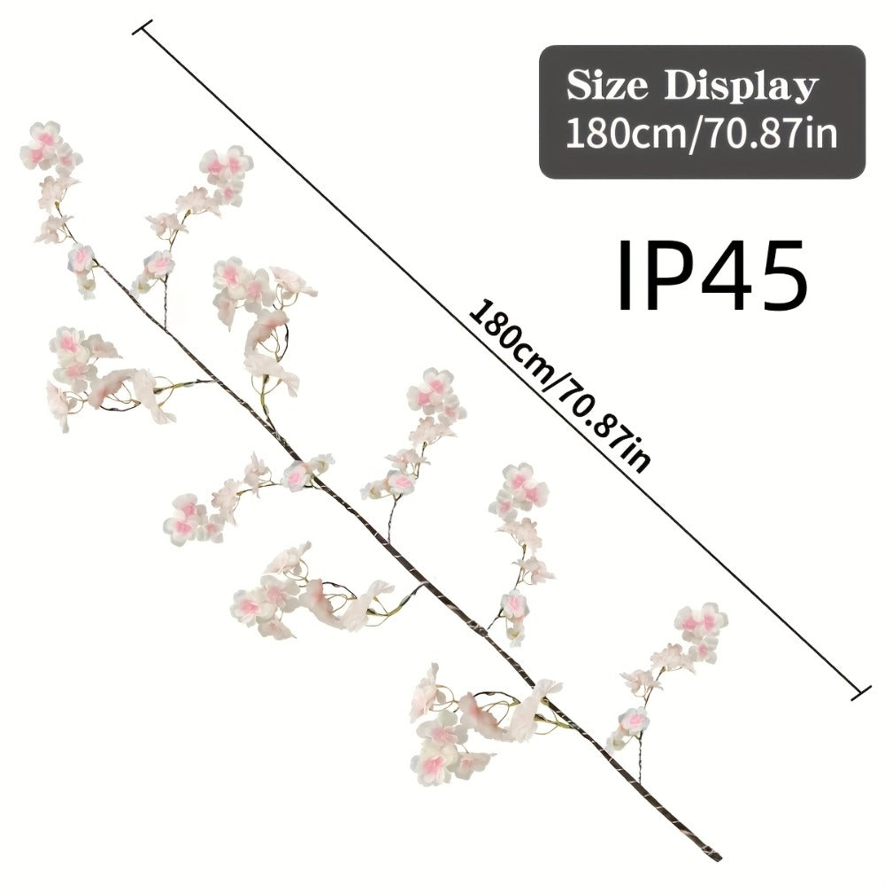 Cherry Blossom Fairy Light Garland 100 LED USB Powered – 180cm Artificial Flower String Lights for Wedding, Christmas, New Year, Spring & Home Wall Decor, Warm White IP45