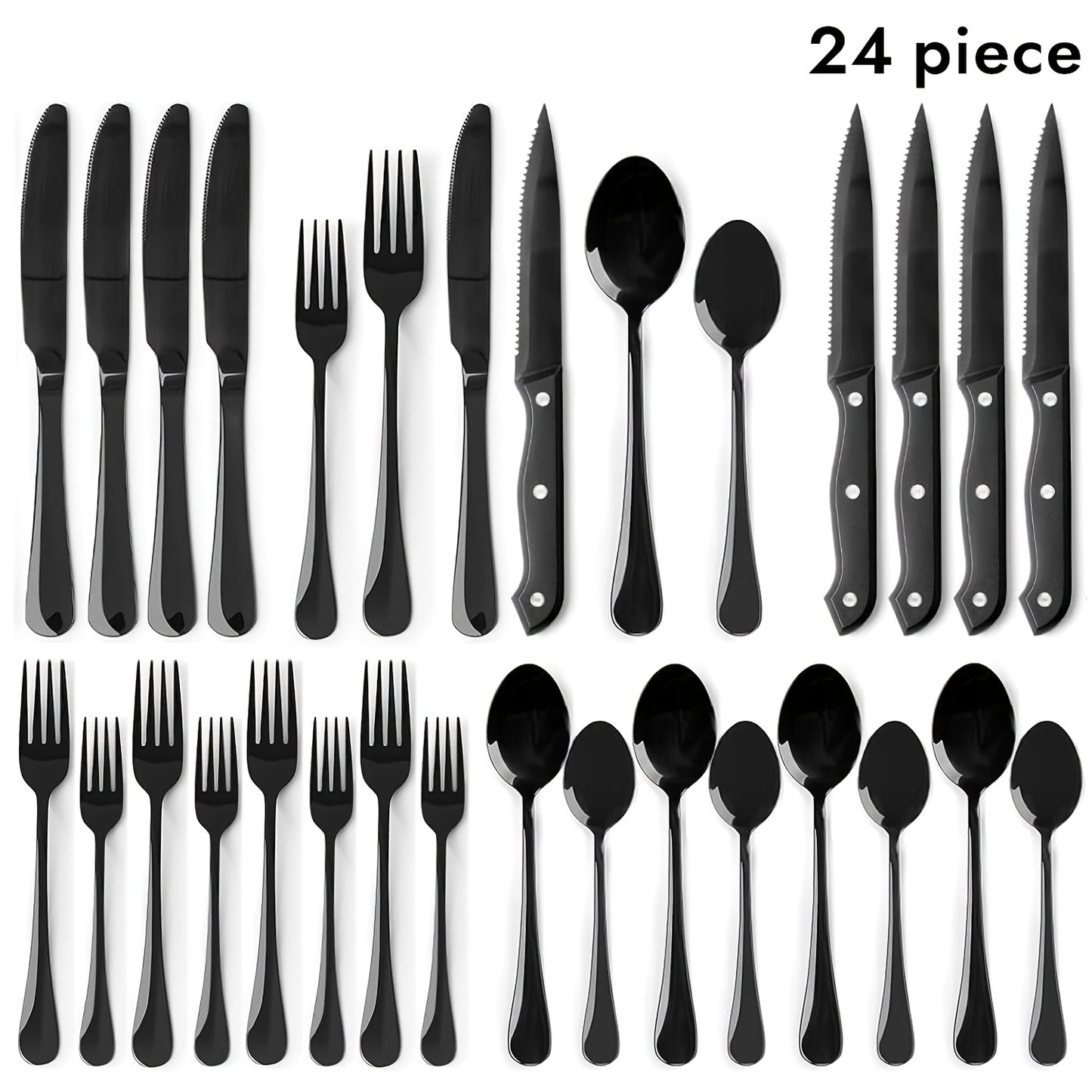 Stainless Steel Silverware Set Flatware Set with Forks Spoons & Knives – Modern Cutlery Set for Kitchen, Dining & Parties, Service for 4/6/12, 20/24/30/65 Piece