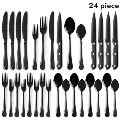 Stainless Steel Silverware Set Flatware Set with Forks Spoons & Knives – Modern Cutlery Set for Kitchen, Dining & Parties, Service for 4/6/12, 20/24/30/65 Piece