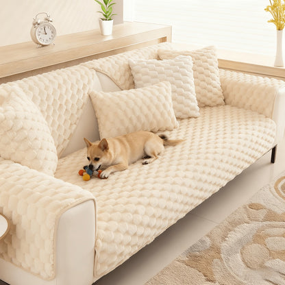 Non-Slip Sofa Cushion Cover Fuzzy Couch Pad Anti-Scratch Pet Friendly Machine Washable Fits 2 3 4 Seat Sectional Recliner 35.5 Inch Wide Beige Light Brown Grey
