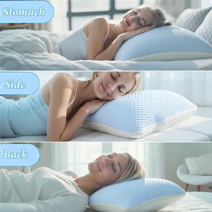 Bed Pillows 2 Pack for All Sleeping Positions, Premium Polyester Fill Pillow Set for Side Back Stomach Sleepers, Machine Washable Zipper Closure Pillows for Bedroom Dorm Guest Room, All-Season Comfort
