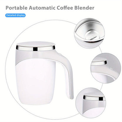 Self Stirring Coffee Mug with Magnetic Stirring Technology – 13.3oz Stainless Steel Travel Mug, No Battery Needed, Spill-Proof Lid & Ergonomic Handle, Reusable Coffee Cup Gift Set – White & Beige
