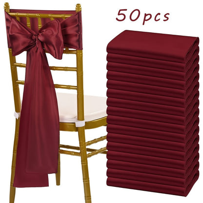 Satin Chair Sashes Bows 50pcs – 7x108 Inch Chair Waist Belt Bow Ties for Wedding Reception, Banquet, Party, Hotel & Event Chair Cover Decoration