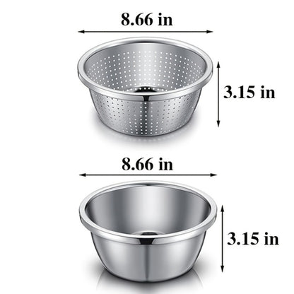 Stainless Steel Colander with Mixing Bowl Set 304 Food Grade Strainer Bowl for Washing Vegetables Fruit Rice Dishwasher Safe Kitchen Colander Sieve Multiple Sizes