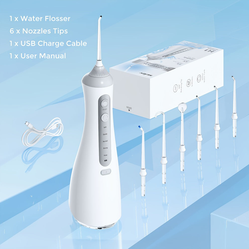 Water Flosser Electric Oral Irrigator 9 Replaceable Nozzles 350mL Tank 20-Day Battery 360° Rotatable Tip Intelligent Pressure Control Deep Teeth Gum Cleaning