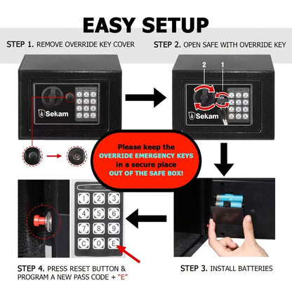 Fireproof Home Safe Box with Digital Keypad and Key Lock Heavy Duty Steel Security Safe for Money Documents Valuables Jewelry Passports 0.23 0.8 1.5 2.2 Cubic Feet Multiple Colors with Cash Bag