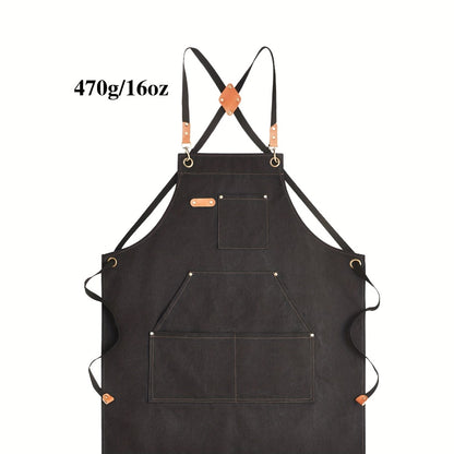 Chef Apron Crossback Canvas Work Apron with Extra Large Pockets for Men Women - Professional Kitchen Cooking BBQ Gardening Workshop Bib Apron Heavy Duty