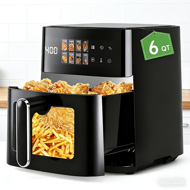 Air Fryer 8-in-1 with LED Touchscreen, 6QT Large Capacity Electric Hot Air Oven, 1350W 360° Hot Air Circulation, Non-Stick Fry Basket, Heat-Insulated Handles, 8 Cooking Presets for Home Kitchen