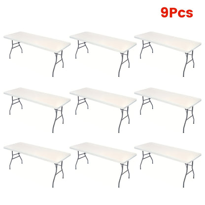 Stretch Table Covers 6Ft Washable Elastic Rectangle Tablecloth for Parties Weddings Picnics Camping, Spandex Polyester Blend, Fits Standard 6 Foot Tables, Set of 3 6 9 or 12, Black White Blue