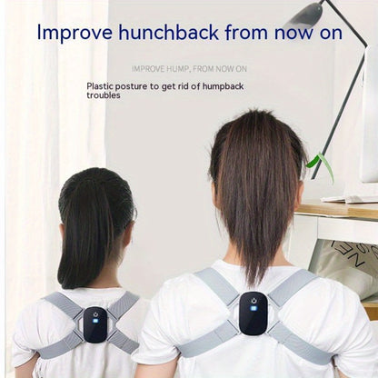 Smart Posture Corrector with Vibration Alert, Wireless Rechargeable Posture Trainer & Back Support Belt for Men Women, Adjustable Spine Correction Device for Office Gym, Hand-Washable Pink Gray Black