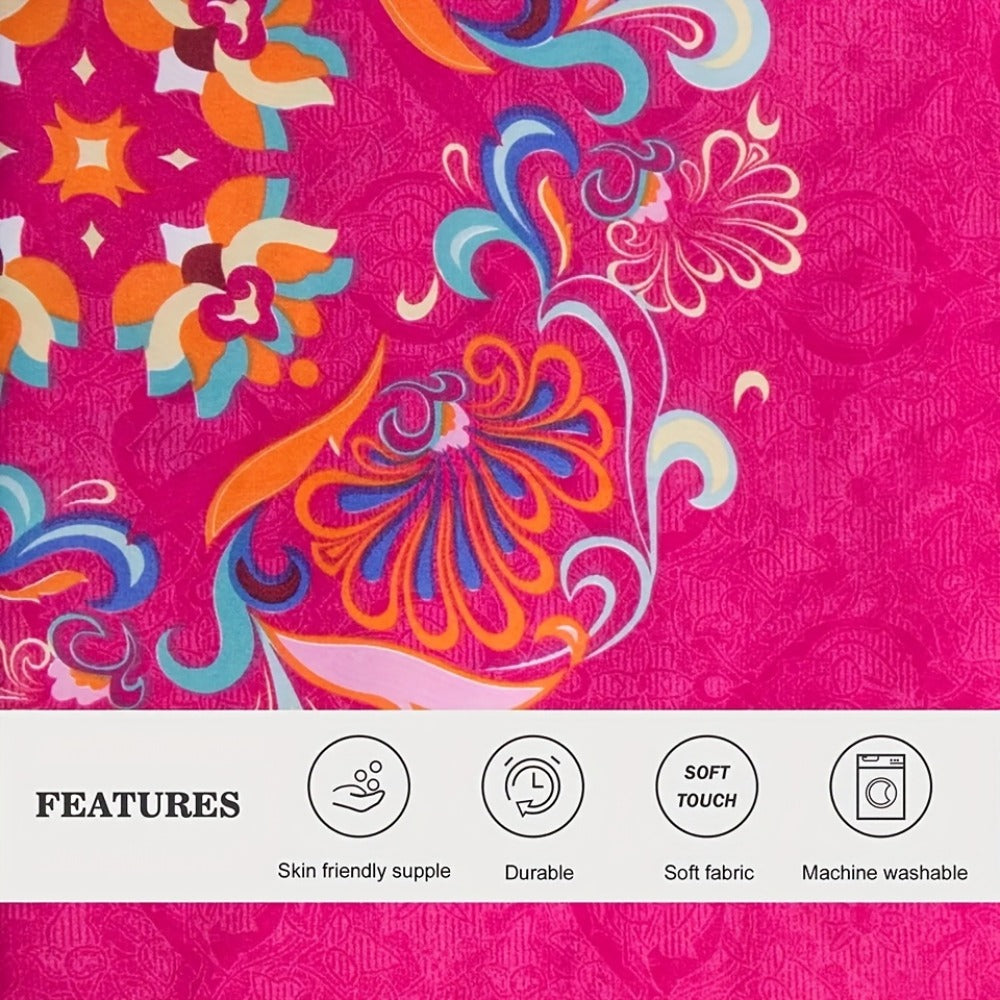 Bohemian Floral Quilt Comforter Set – Soft Microfiber Lightweight Bedding for All Seasons, Twin Queen King – Rose Red, Scarlet & Dark Pink