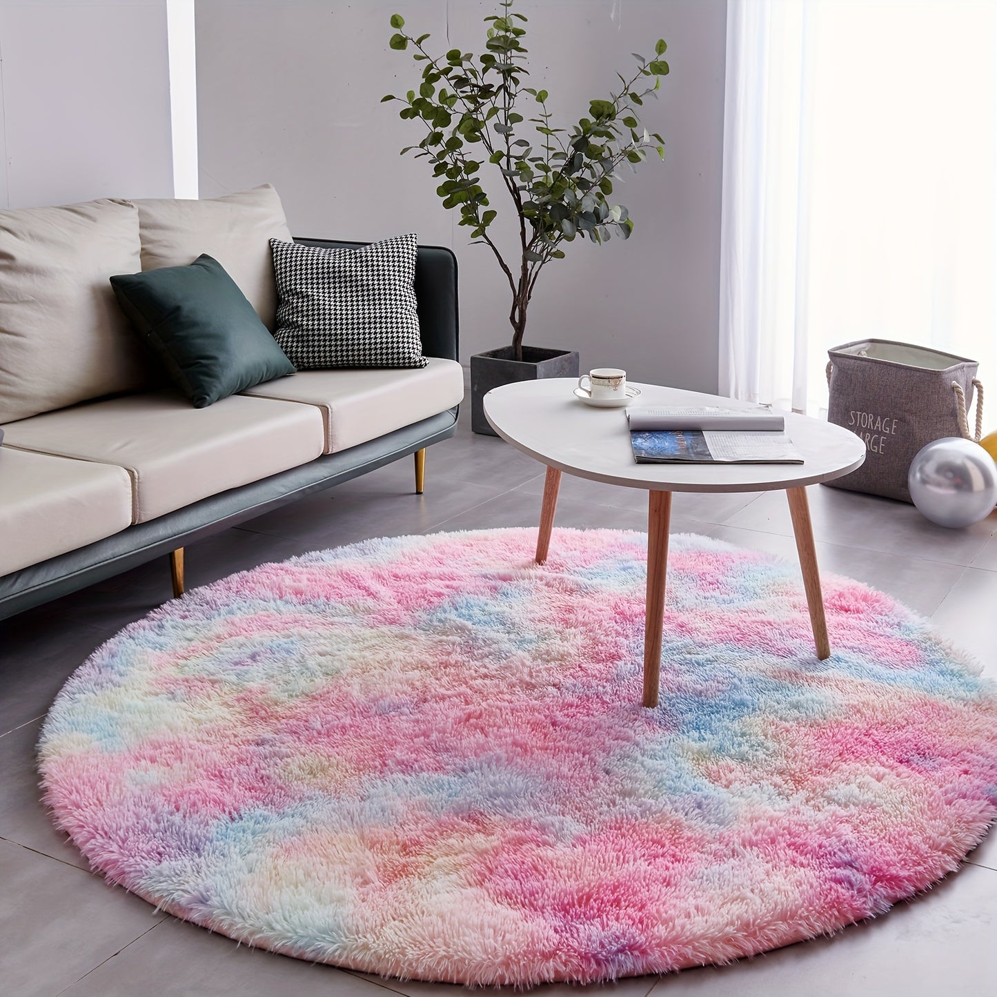 Round Shaggy Plush Rug – Soft Fluffy Circular Carpet for Bedroom & Living Room, Easy Clean