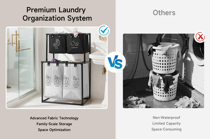 Laundry Sorter 2-Tier with Removable Bins - Collapsible Clothes Hamper Oxford Fabric Double Laundry Basket for Bedroom Bathroom Kids Adults Dorm Travel with 10 Cable Ties