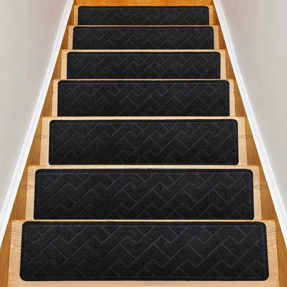 Non-Slip Stair Treads 15pcs 8"x30" Self-Adhesive Carpet Pads for Wooden Steps – Washable Polyester Indoor Stair Mats for Safety, Anti-Slip Step Covers in Multiple Colors