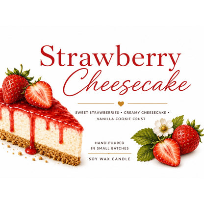 Strawberry Cheesecake Scented Soy Wax Candle – 8oz Mason Jar, 30-40 Hour Burn, 100% Natural Vegan Soy Wax, Phthalate-Free Fragrance, Fall & Holiday Candle Gift, Food-Inspired Dessert Scent