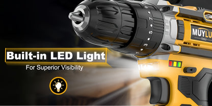 20V Cordless Drill Set Impact Power Drill 3/8 Inch Keyless Chuck 18+3 Clutch 45Nm Max Torque 2-Speed Work Light 2.0Ah Battery Fast Charger 136 148 PCS Kit