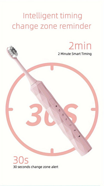 Sonic Electric Toothbrush IPX8 Waterproof – USB Rechargeable, Smart Timer, Metal Handle, 5 Replacement Brush Heads, Soft Bristles for Adults Men & Women – Black & Blue