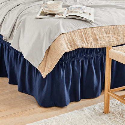 Ruffled Bed Skirt with Adjustable Elastic - Twin Full Queen King, 15-Inch Drop, Machine Washable, 30 Colors