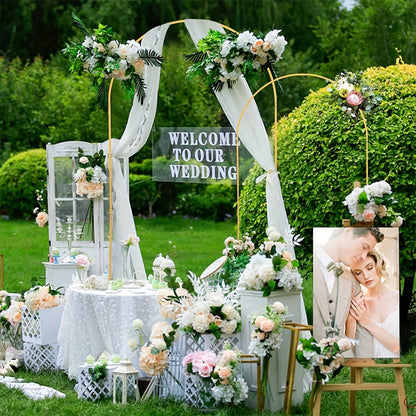 2-Piece Wedding Arch Backdrop Frame Set 7.2FT+6FT Metal Balloon Arch Stand for Wedding Birthday Party Garden Outdoor Indoor Event Decor Gold White