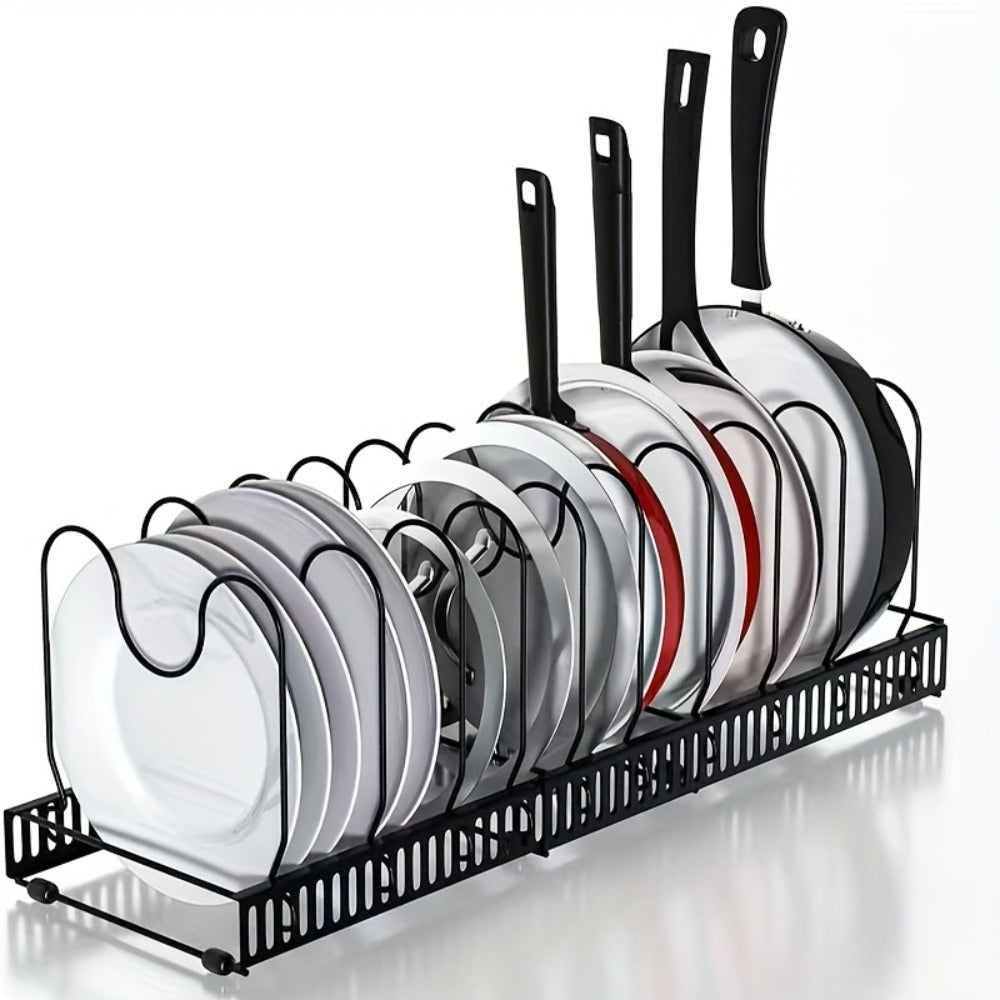 13-Shelf Metal Kitchen Storage Rack Organizer – Extendable Cookware & Utensil Shelf for Cabinet, Countertop, Sink – Freestanding Kitchen Cabinet Organizer with Golden Tube Design