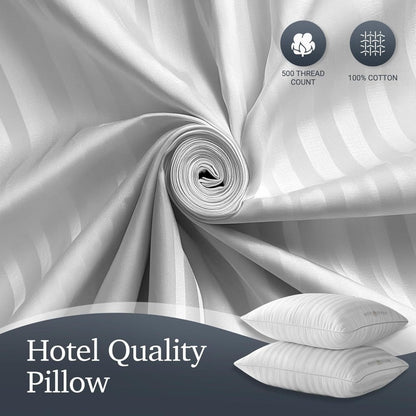 Hotel Collection Feather Down Bed Pillows Set of 2 – 500 Thread Count 100% Cotton, Soft Hypoallergenic Queen King Standard Size Back Side Sleeper Pillow 2 Pack