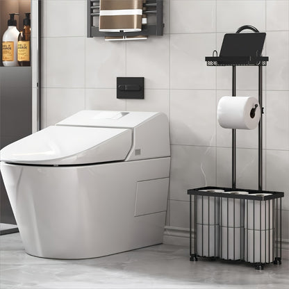 Toilet Paper Holder Freestanding with 6 Roll Storage Durable Steel Oil Rubbed Bronze Bathroom Organizer Space Saving No Installation Required