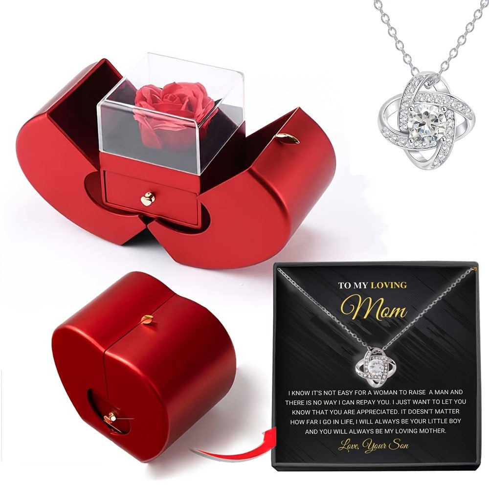 Preserved Real Rose Gift Box with I Love You in 100 Languages Necklace – Romantic Gifts for Girlfriend Wife Mom – Valentine's Day Birthday Mother's Day Christmas Gift Idea for Women