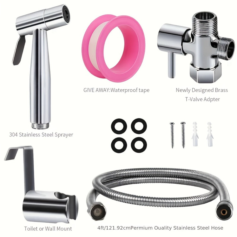 Wall-Mounted Handheld Spray Gun Set with Bracket, Teflon Tape & Flexible Hose – Bathroom Bidet Sprayer for Toilet, Sink, Garden & Pet Washing