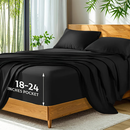 Bamboo Bed Sheets Set Twin Full Queen King – Cooling Breathable Viscose Fitted Sheet for Hot Sleepers Hotel Luxury Deep Pocket Bedding 13 Colors Available