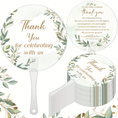 Wedding Hand Fans 100pcs Bulk Plastic Handheld Fans with Handle Greenery Leaf Design Cooling Fans for Ceremony Bridal Shower Party Guests Outdoor Hot Weather Events