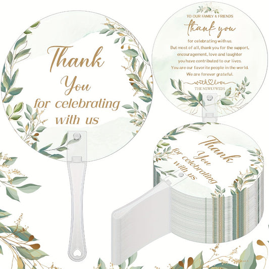 Wedding Hand Fans 100pcs Bulk Plastic Handheld Fans with Handle Greenery Leaf Design Cooling Fans for Ceremony Bridal Shower Party Guests Outdoor Hot Weather Events