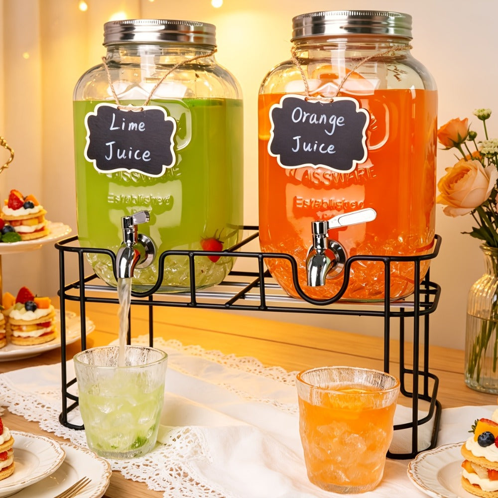 Glass Drink Dispenser with Fruit Infuser, Ice Cylinder & Stainless Steel Spigot – 1 Gallon Beverage Dispenser with Stand for Parties, Weddings, BBQ & Lemonade