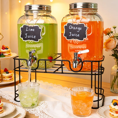 Glass Drink Dispenser with Fruit Infuser, Ice Cylinder & Stainless Steel Spigot – 1 Gallon Beverage Dispenser with Stand for Parties, Weddings, BBQ & Lemonade