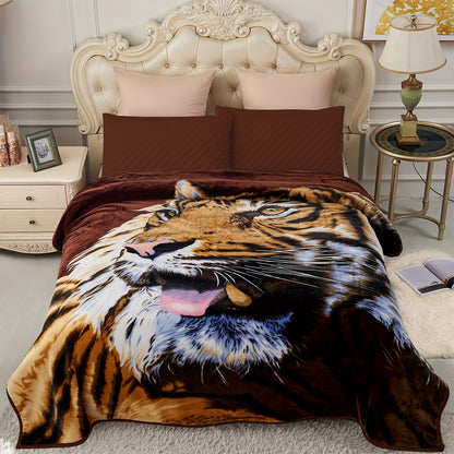 Reversible Plush Blanket 2-Ply 520GSM Milk Velvet - Soft Warm Queen King Size Blanket with Vibrant Animal & Floral Designs, All-Season Bed Couch Throw