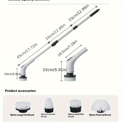 Electric Spin Scrubber with 9 Interchangeable Brush Heads 5 Speed Settings & 3 Extendable Handles - Power Scrubber for Bathroom Kitchen Tile Floor Carpet, Cordless Rotary Cleaning Brush Green White