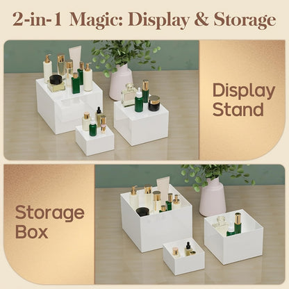 Acrylic Buffet Risers 6pcs Display Stand Set 8 Sizes 3"-10", Cube Box Riser Shelf for Party Catering Dessert Table, Food Display Stand for Collectibles Cupcakes Jewelry, White or Clear