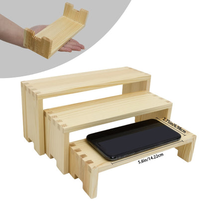 3-Tier Wooden Display Shelf – Modern Tabletop Storage Rack for Plants, Books, Collectibles & Home Decor Organization, Space-Saving Desktop Organizer