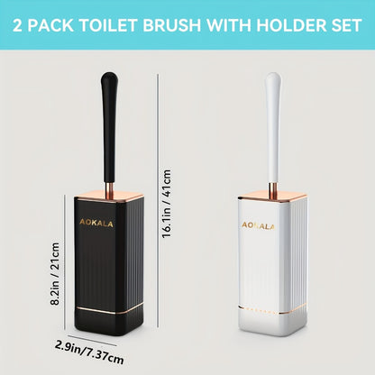 Toilet Brush and Holder Set Ergonomic - Odor Resistant Easy Clean Deep Scrub Bathroom Toilet Brush with Caddy Stand Hygienic Storage | Black | Bathroom Essentials Home Cleaning Accessories Gift