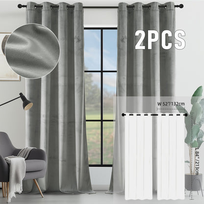 Velvet Room Darkening Curtains 2 Panels | Grommet Top Thermal Insulated Soundproof Blackout Curtains for Living Room Bedroom, Soft Solid Color Vintage Window Drapes