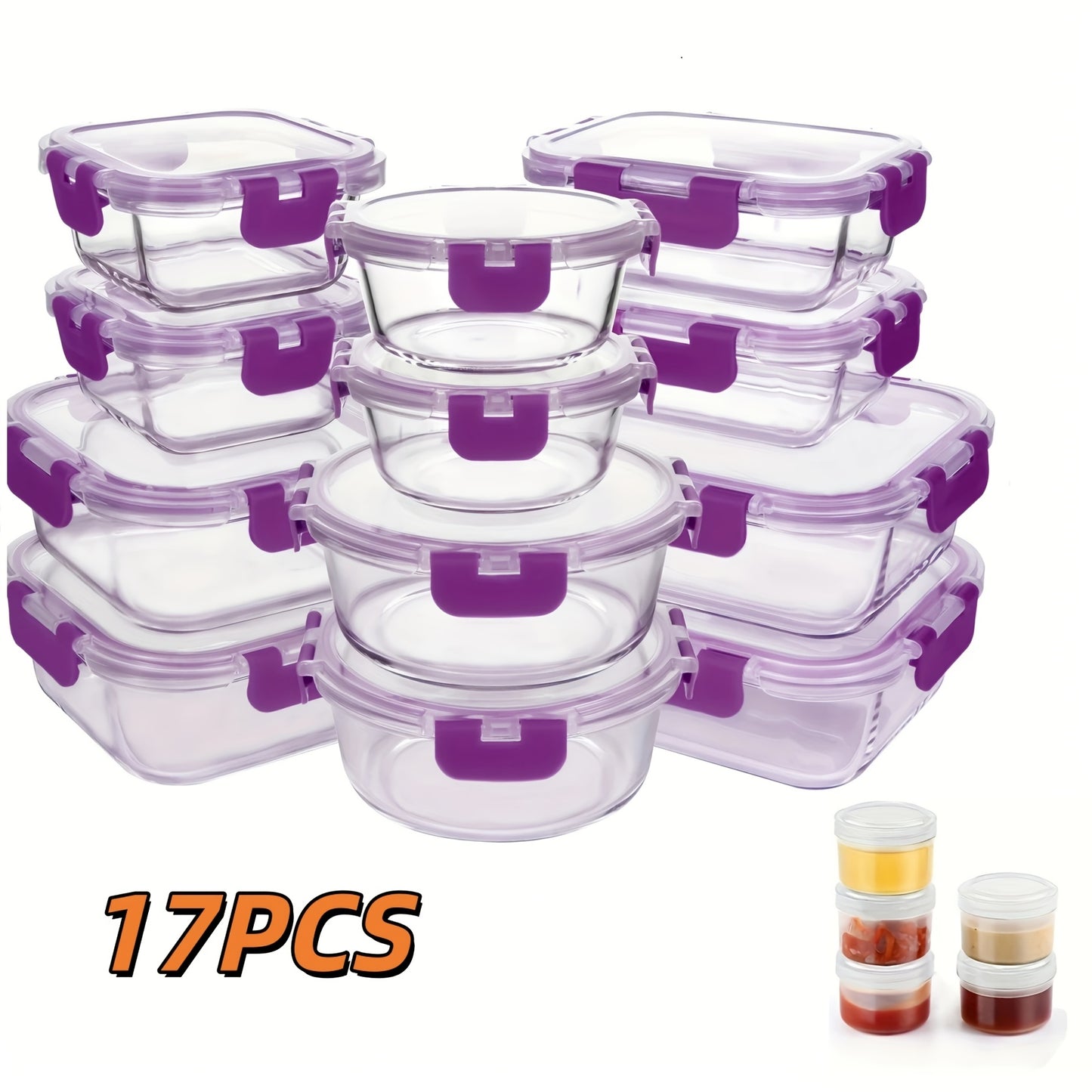Borosilicate Glass Food Storage Containers Set – 10/12/17pcs Airtight Meal Prep Bento Boxes with Locking Lids, BPA Free, Microwave & Dishwasher Safe, Leak Proof, Mixed Colors