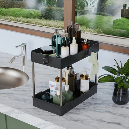 Under Sink Organizer 3-Pack 2-Tier Storage Rack – Bathroom Cabinet Organizer for Toiletries Cleaning Supplies Kitchen Spices