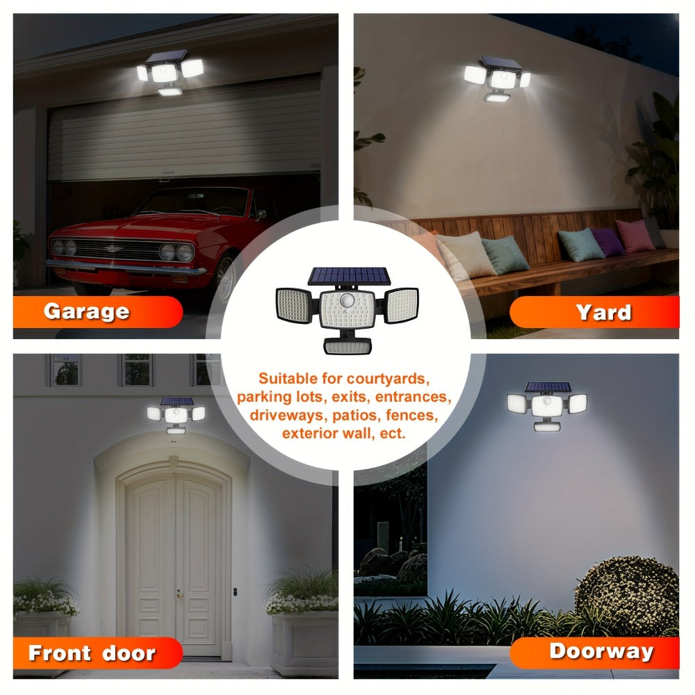 Solar Outdoor Motion Sensor Light 4-Head 3000LM – 270° Wide Angle, 3 Modes, IP65 Waterproof, Remote Control, Solar Flood Light for Garden Backyard Garage Wall Yard, 1/2/4 Pack