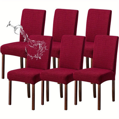 Dining Chair Covers Set of 4 6 Waterproof Stretch Parson Chair Slipcovers - Polar Fleece Jacquard Elastic Band Fit Kitchen Dining Room Chair Protector, 7 Colors, Beige Black Khaki Burgundy Gray
