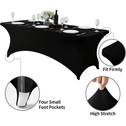 Spandex Tablecloth 6 Foot Rectangular Stretch Table Cover for Parties Weddings Banquets – Wrinkle-Free Full Coverage Fitted Table Cloth for Events