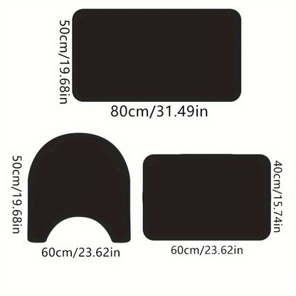 Bath Mat Set 3 Piece Non-Slip Absorbent Quick Dry 400GSM Polyester Braided Bathroom Rug for Bathroom Kitchen Laundry Room Indoor Floor Mat Easy to Clean Black Gray Blue Grey
