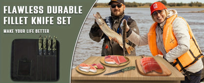 Fish Fillet Knife Set 4 Piece Ultra Sharp Stainless Steel Boning Knives with Storage Bag and Sharpener for Freshwater Saltwater Fishing