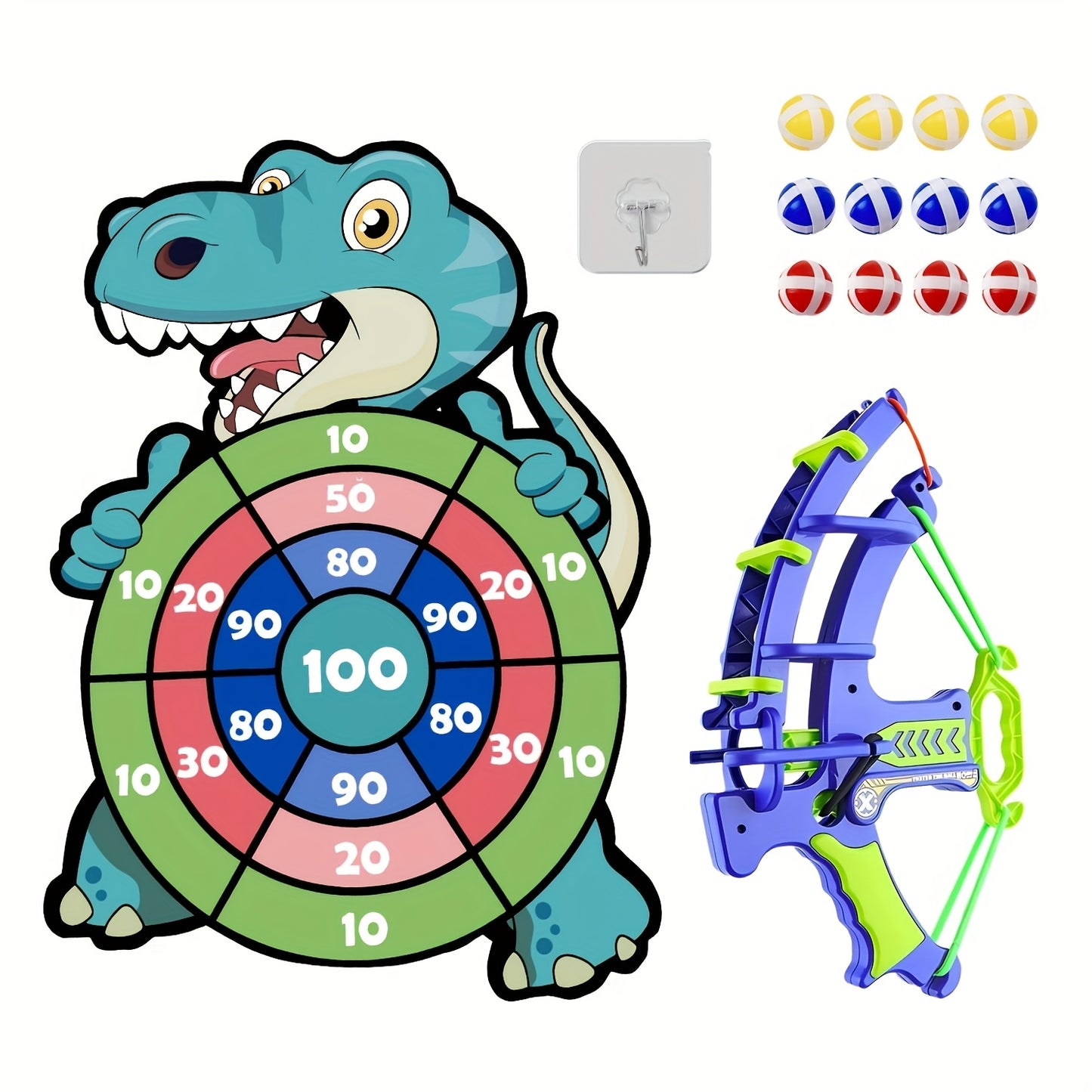 Dinosaur Sticky Target Ball Set with Blue Bow – Multiple Game Modes, Party Favor for Kids, Safe & Durable Fun Toy Gift for Her & Him