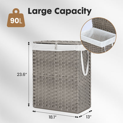Laundry Hamper with Lid Large Capacity Woven Rattan Storage Basket, Collapsible Clothes Hamper with Handles & Removable Liner, Foldable Breathable Wicker Basket for Bedroom Home Dorm, 2 Sizes