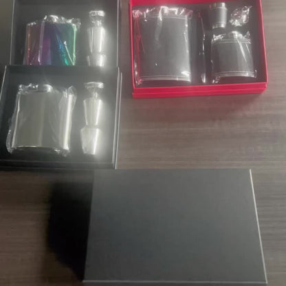 Flask Set for Women 6oz Leather Wrapped Stainless Steel Hip Flask Gift Set with 4 Cups and Funnel Pink Orange Blue Holiday Christmas Valentine Gift for Girlfriend Mom